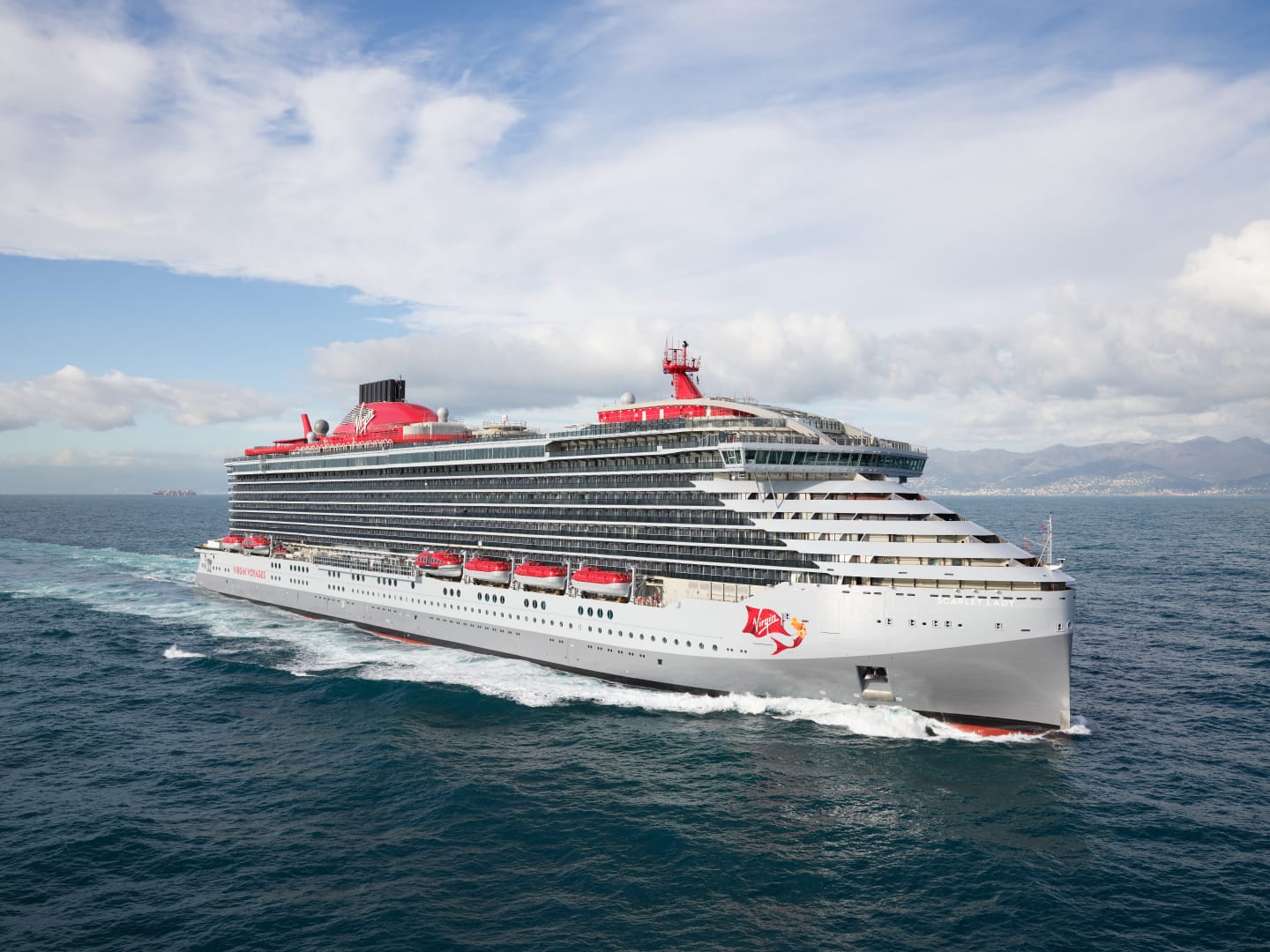 A photo of a Virgin cruise ship in the sea